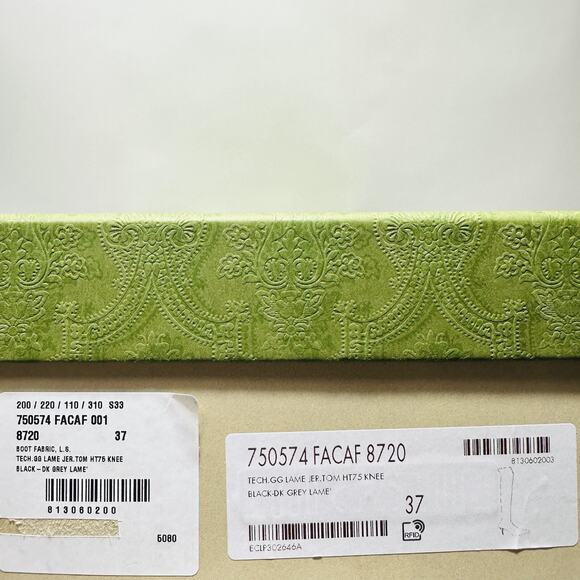 Gucci Demi 37/ US 7 Logo jacquard Metallic Stretch Knit Over The Knee Boots NIB - Picture 14 of 15